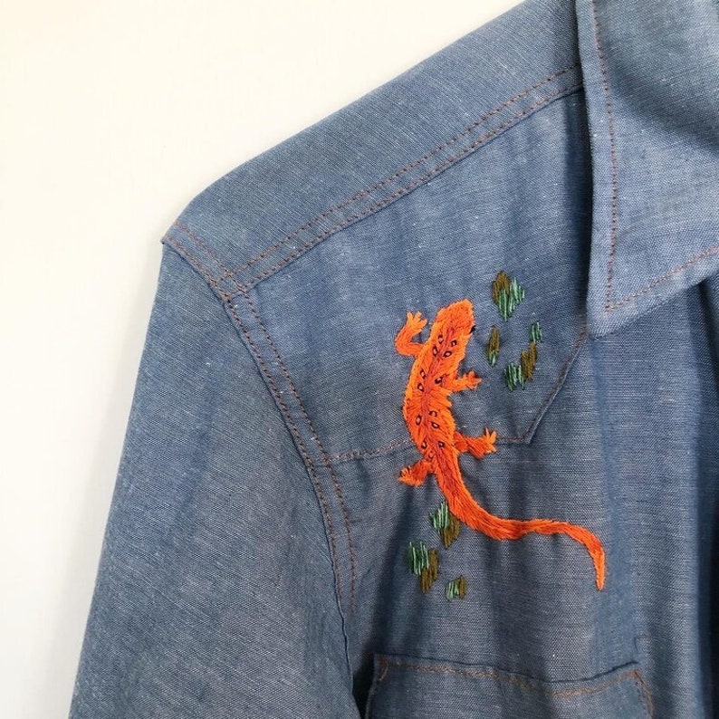 Wrangler Hand Embroidered Newt Denim Jean Western Shirt