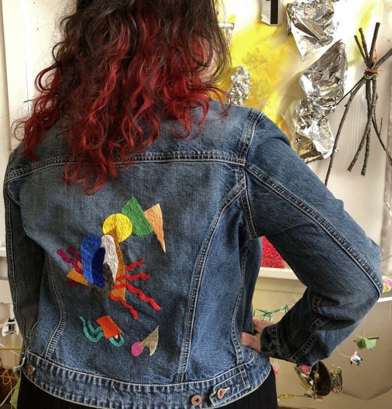 GAP jean jacket hand embroidered 