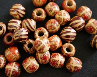 10 Boi Beads Decorated Brown Varnish size 12 mm