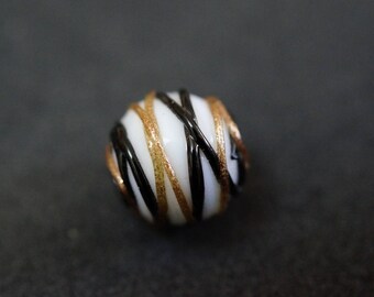 Gold, white and black round glass bead of 14 mm sold individually