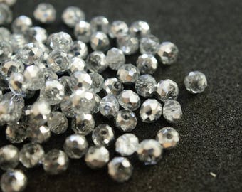 Lot of 20 crystal faceted beads of 4 X 3 MM two-tone silver N11