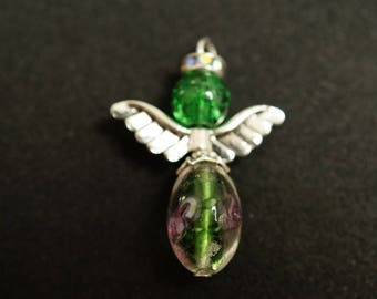 PENDENTIF ANGE en métal argenté et perle en verre