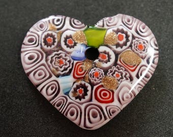 PENDENTIF VERRE forme  COEUR millefiori