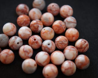 30 PERLES AGATE VEINE rouge 8 mm N9