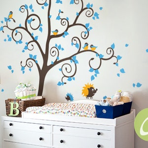 Großes Wandtattoo fürs Kinderzimmer Baum und Vögel Wandbild für Kinderzimmer Abnehmbarer Vinyl-Wandaufkleber -AM019