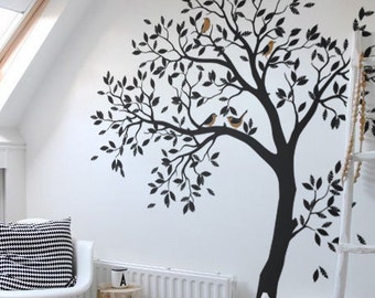 Large tree and birds wall decal for nursery Vinyl Sticker Decor Kids Art Removable Birch Stickers Forest Decals Baby Room Mural Bird  AM018