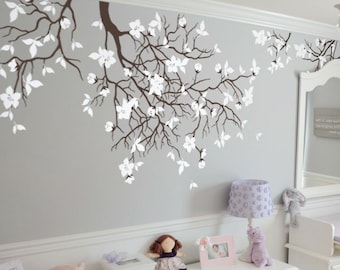 Hanging tree branches Wall Sticker for Baby Girl Nursery with Flowers White Tree Branch Wall Sticker wall mural AM013