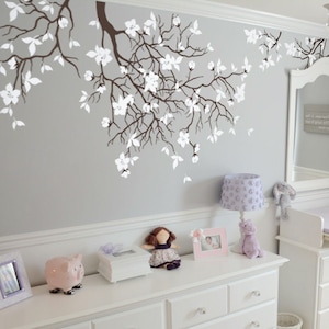 Hanging tree branches Wall Sticker for Baby Girl Nursery with Flowers White Tree Branch Wall Sticker wall mural AM013
