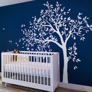 White tree wall decal Large tree with birds wall sticker White Birch tree with birds Vinyl Wall Art Tattoo AM018