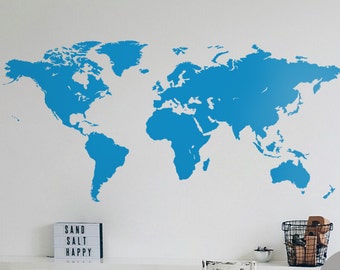 World map wall decal Vinyl Single color self adhesive peel and stick wall decor AK006