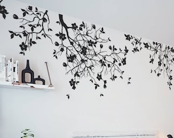 Hanging tree branches Wall Decal for Baby Girl Nursery with Flowers White Tree Branch Wall Decals AM013