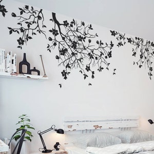 Hanging tree branches Wall Decal for Baby Girl Nursery with Flowers White Tree Branch Wall Decals AM013