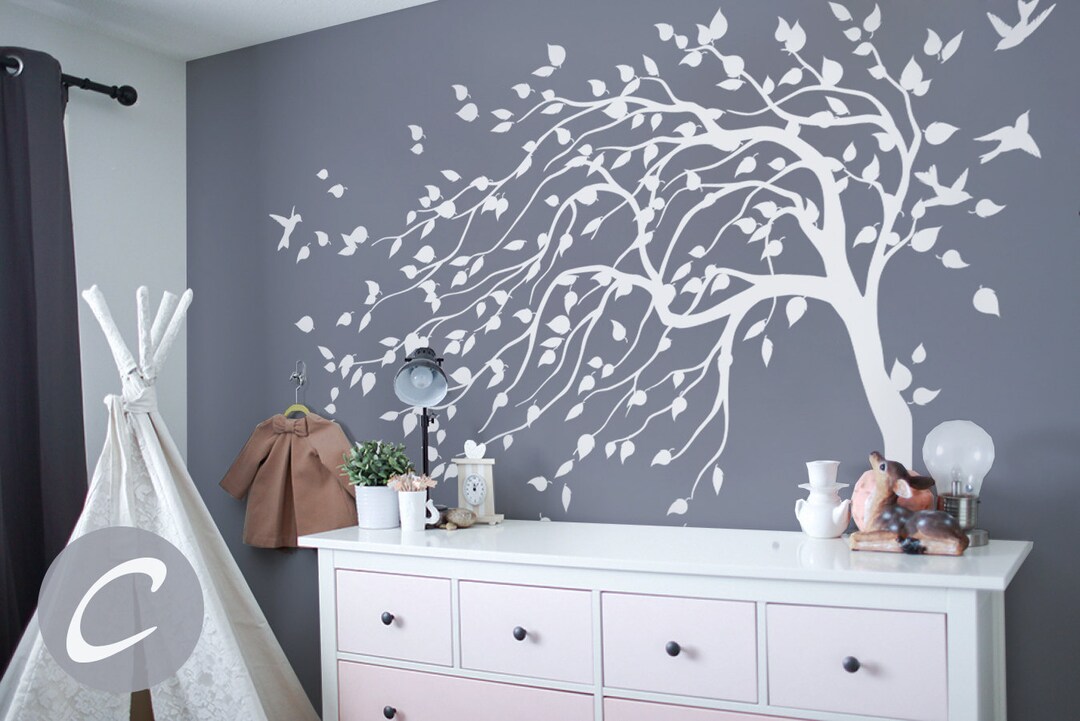 White Tree Wall Decal Nursery Tree Mural Sticker Tree Wall Decal ...