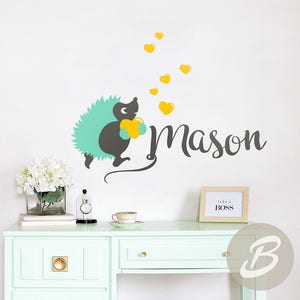 Name Kinderzimmer Wandtattoo Personalisiertes Monogramm Igel Wandtattoo - AI014