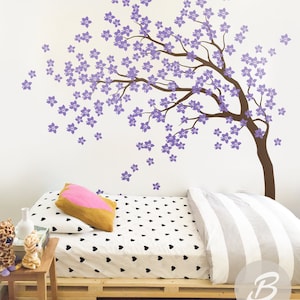 Large Blooming  tree wall sticker tree Floral wall decal Large tree decal Flower tree wall decal Nursery wall art Wall mural sticker -AM036