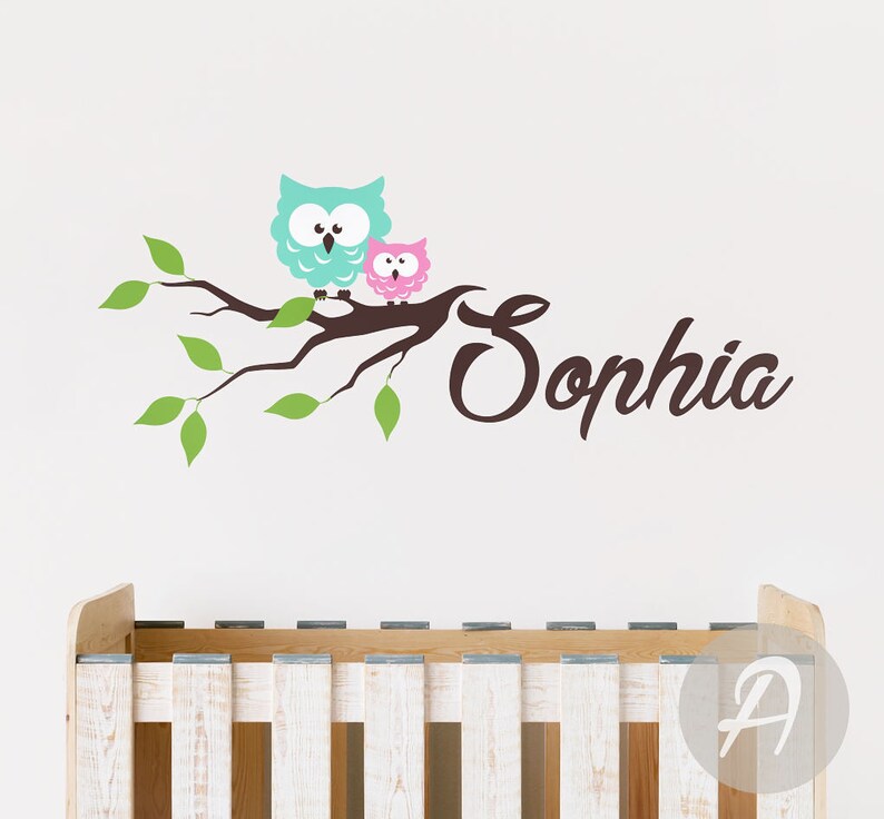 Nursery Wall Name Decal Owls Wall Decor Vinyl Wall Sticker Etsy