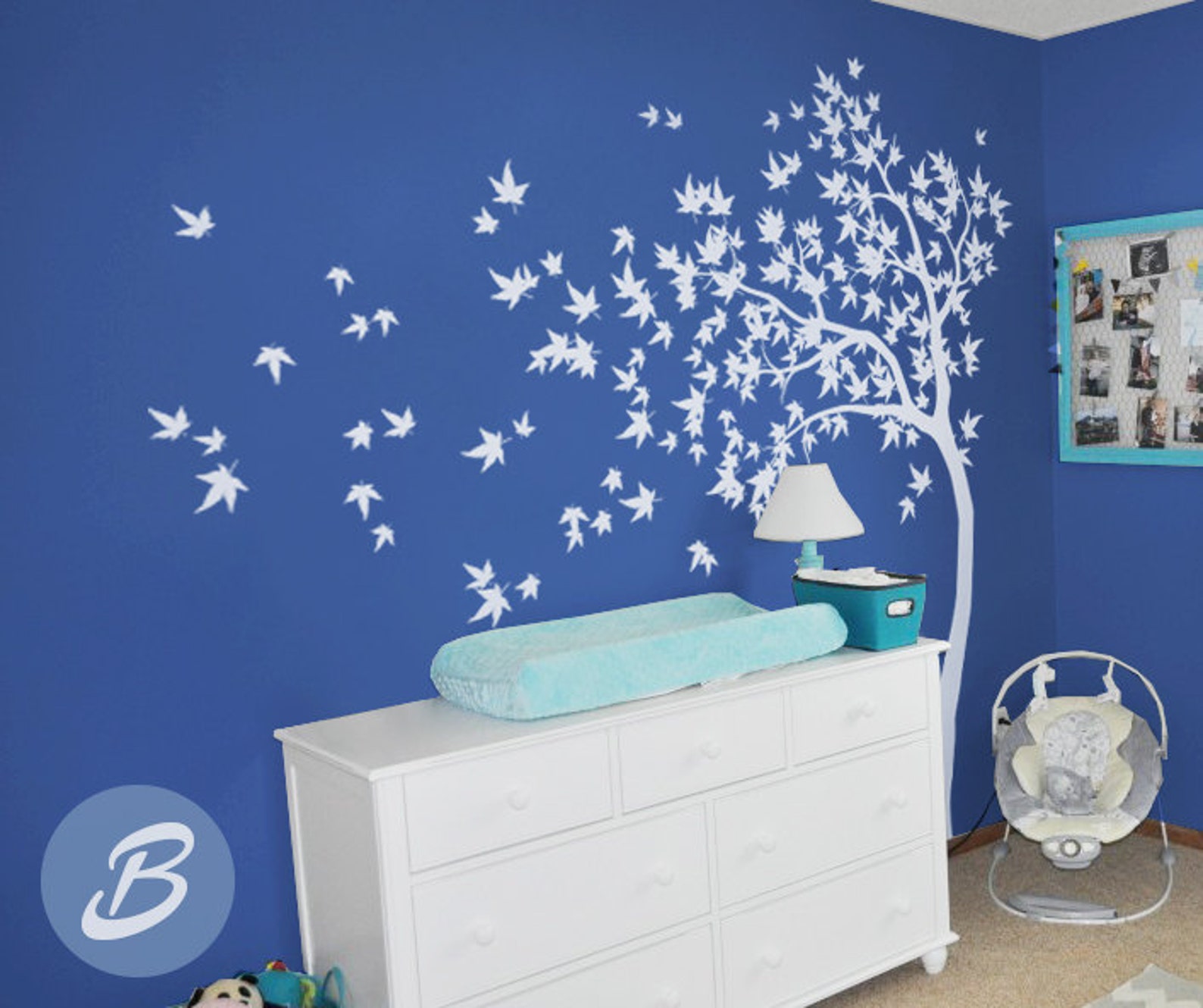 White Tree Decal Large Nursery Tree Decal With Birds Removable Wall ...