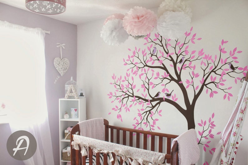 Large Tree and Birds Wall Decal for Nursery Vinyl Sticker Decor Kids ...