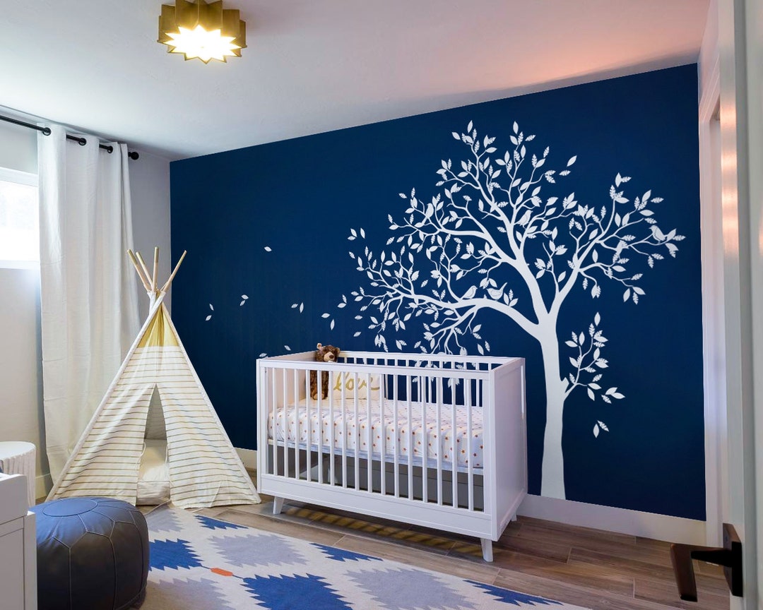 White Tree Wall Decal Large Tree With Birds Wall Sticker White Birch ...