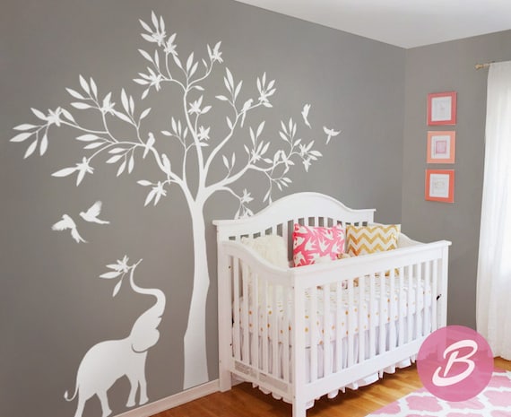 White Tree Wall Decal With Elephant Large - Large Tree Wall Decal Uk White Tree Wall Decal With Elephant Large - Large Tree Wall Decal Uk