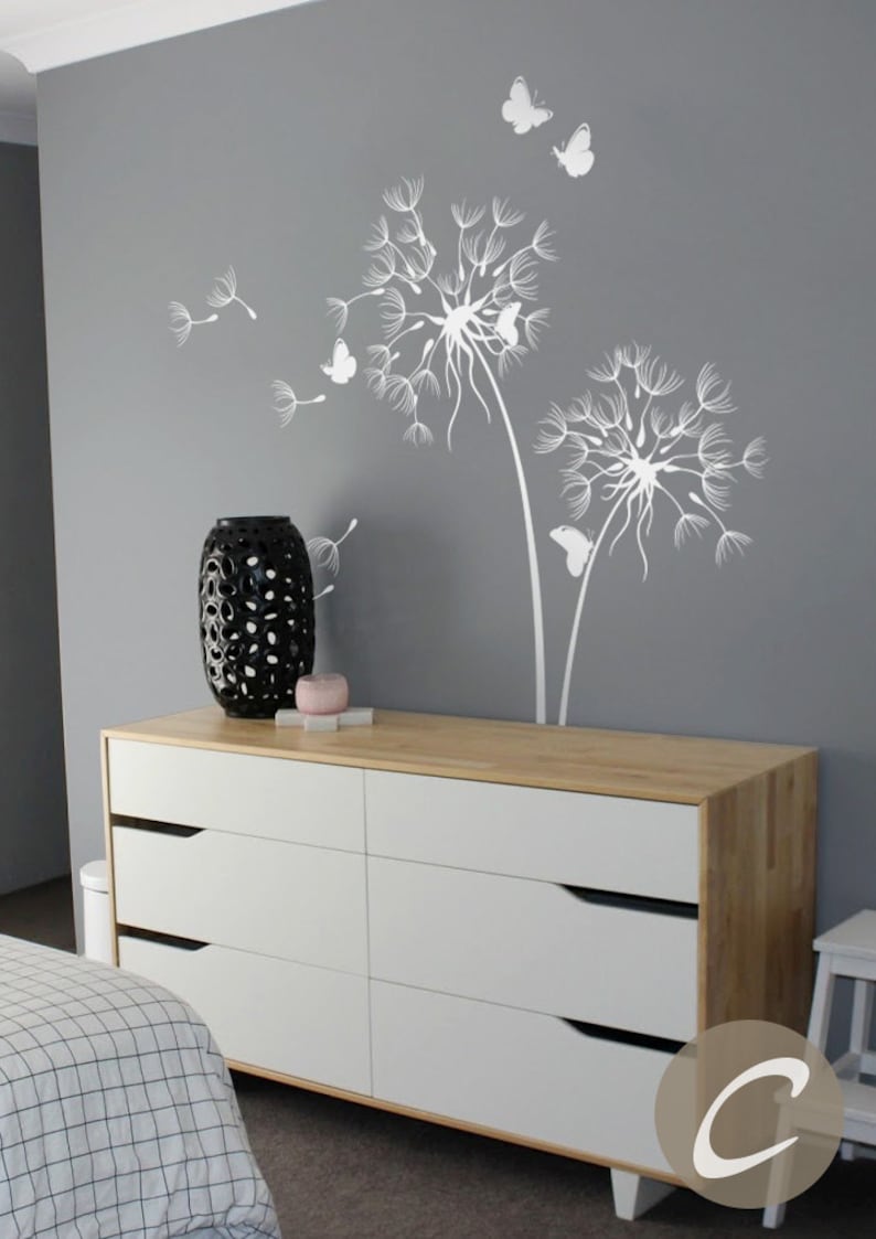 Dandelion Wall Decal With Butterflies Large Nursery Wall Decal Etsy