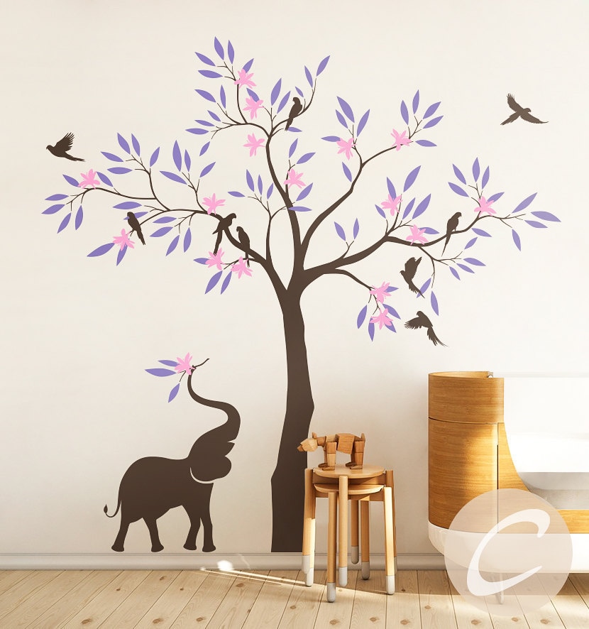 Nursery Tree Wall Decal Wall Decal With Elephant Large Tree Etsy