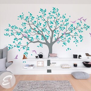Large tree wall decal Tree decal for nursery Temporary wall mural decor for nursery Tree and birds wall decal, mural sticker for kids -AM017
