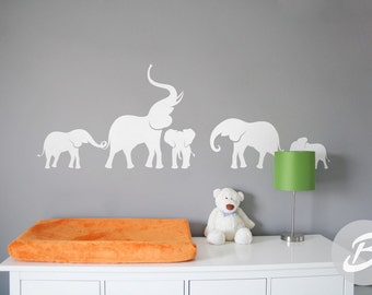 Calcomanía de pared de elefante Calcomanía de pared de vivero Decoración de pared grande con elefante Etiqueta de pared con elefantes Arte de pared Calcomanía de vinilo extraíble -AI005