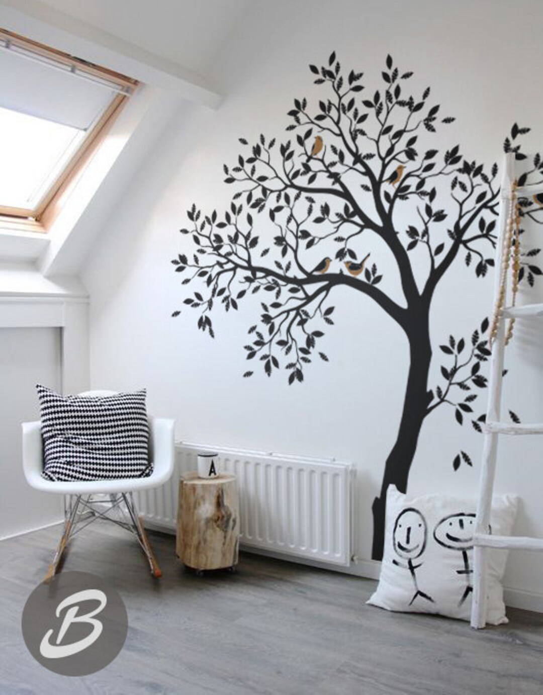 Large Tree and Birds Wall Decal for Nursery Vinyl Sticker Decor Kids ...