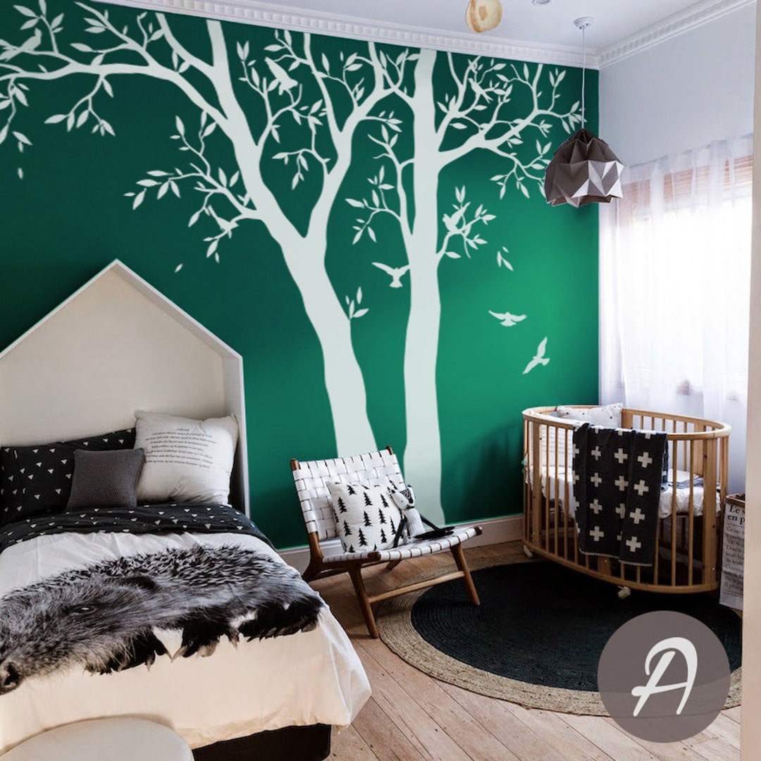 Large Tree Wall Sticker Large White Tree With Birds Decal White Tree ...