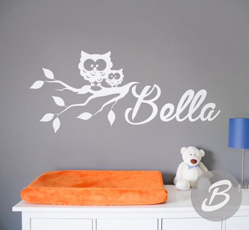 Nursery Wall Name Decal Owls Wall Decor Vinyl Wall Sticker Etsy