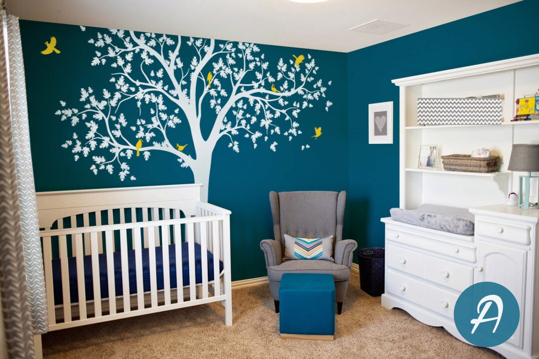 Oak Tree Decal White Tree Decal for Nursery Removable Wall Decal Mural