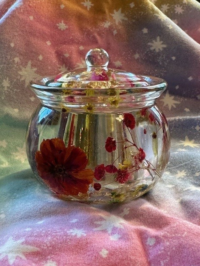 Resin Jar / Jewelry Holder With Flowers Handmade Etsy
