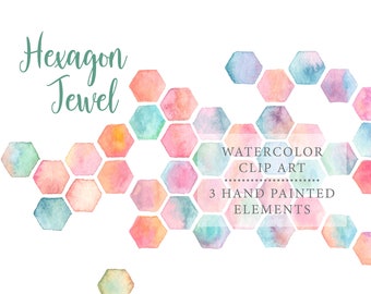 Hexagon jewel background watercolor clip art