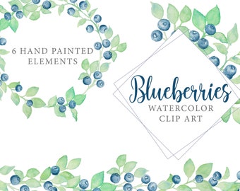 Blueberry frames clip art - Watercolor frame clip art - Blueberry watercolor