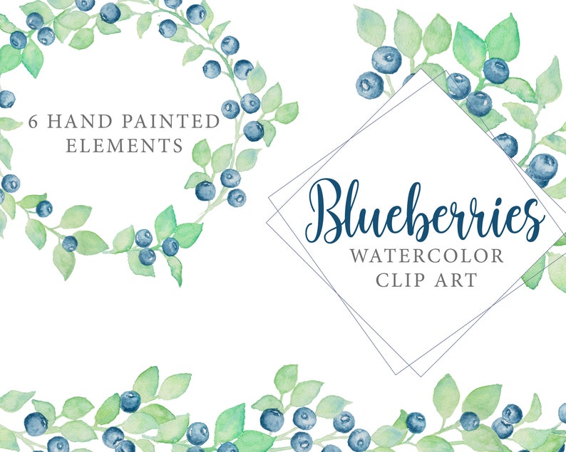 Blueberry frames clip art Watercolor frame clip art Blueberry watercolor image 1