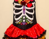 Pretty Like New Skeleton Dress Costume With Arm Sleeves And Skeleton Knee Highs And Guarder Belt