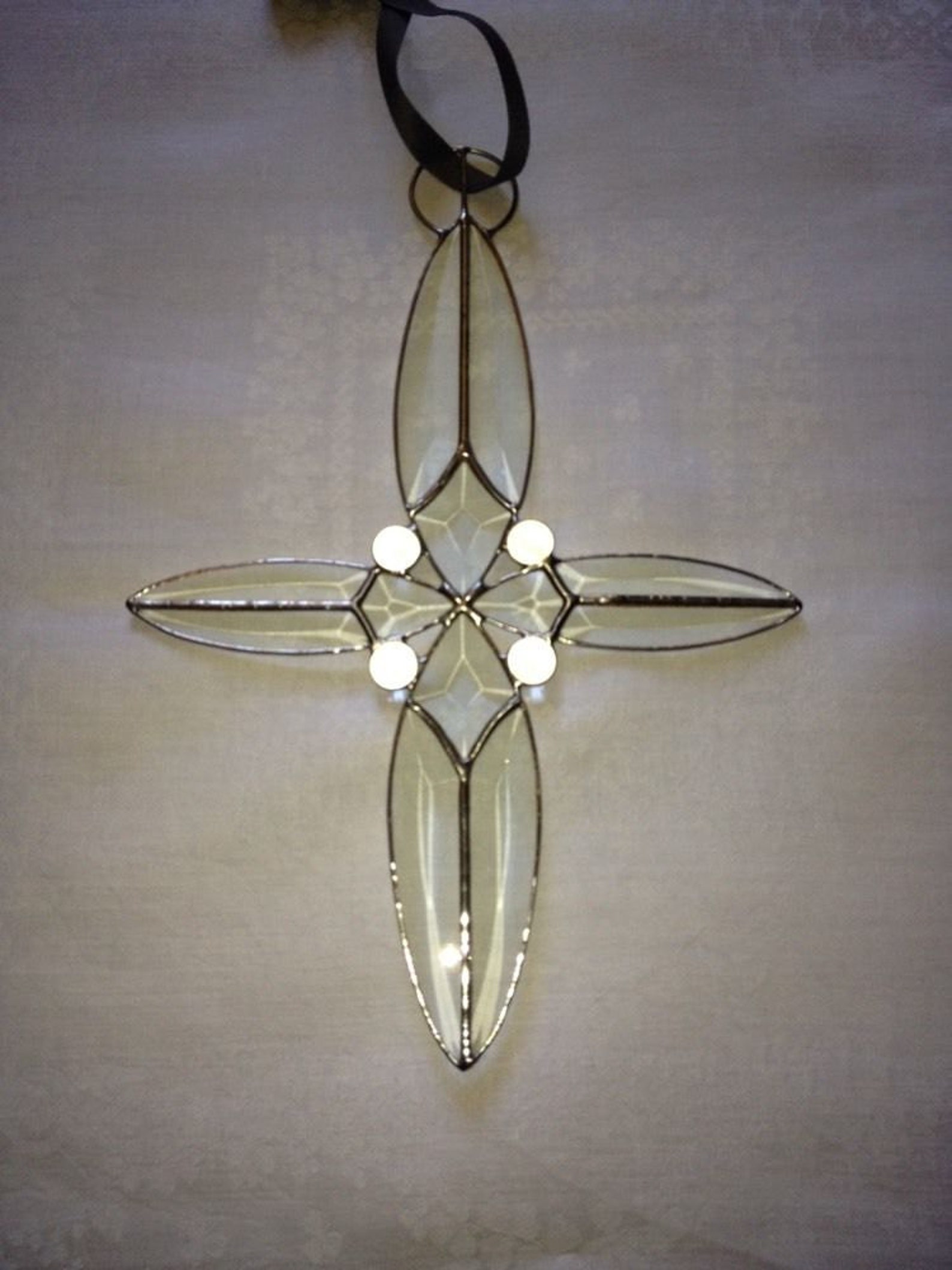 Hand Made Bevelled Glass Cross Etsy