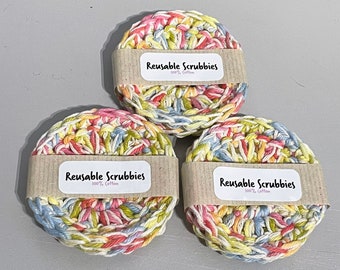 Handmade Reusable Scrubbies / Pads Washable Eco & Vegan Friendly 100% cotton packs of 2