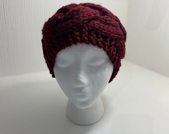 Handmade Alpaca & Wool Mix Headband, Cozy Winter ear warmer  in Cranberry Dark Red Large Oversized