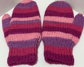 Hand Knitted Double lined cozy mittens 100% wool yarn