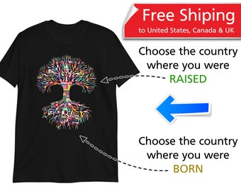 Grown and Raised T-shirt - Countries Flag Tree - Short-Sleeve Unisex T-Shirt (Made To Order)