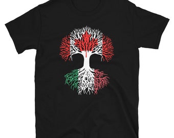Canadian Grown with Italian Roots - Canada Italy Flag Tree Short-Sleeve Unisex T-Shirt