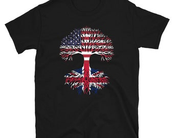 American Grown with English Roots - US UK British Flag Tree Short-Sleeve Unisex T-Shirt