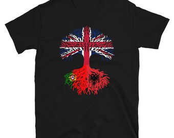 English Grown with Portuguese and Albanian Roots - UK Portugal Albania Flag Tree - Short-Sleeve Unisex T-Shirt