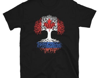Canadian Grown with Russian Roots - Canada Russia Flag Tree - Short-Sleeve Unisex T-Shirt