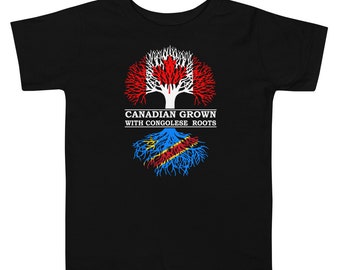 Canadian Grown with Congolese Roots - Canada Democratic Republic of the Congo Flag Tree With Text - Toddler Short Sleeve Tee