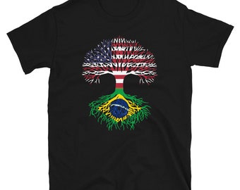 American Grown with Brazilian Roots - USA Brazil Flag Tree - Short-Sleeve Unisex T-Shirt