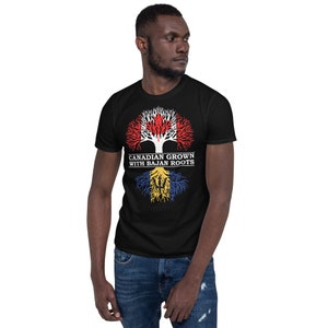 Canadian Grown with Bajan Roots - With Text - Canada Barbados Flag Tree - Short-Sleeve Unisex T-Shirt