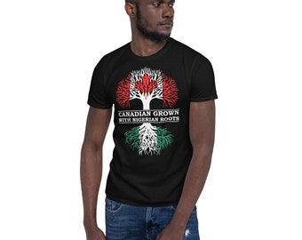 Canadian Grown with Nigerian Roots - With Text - Canada Nigeria Flag Tree Short-Sleeve Unisex T-Shirt